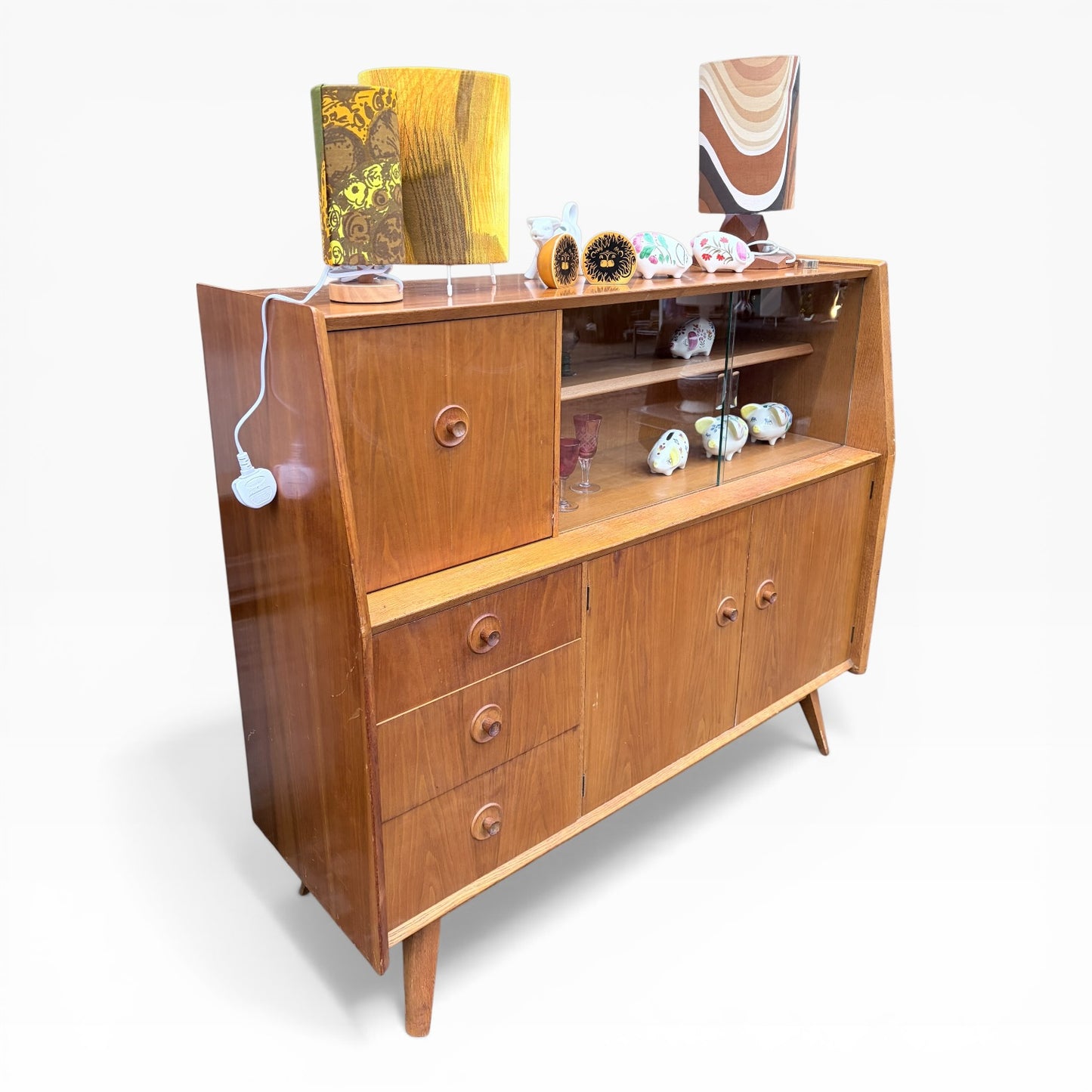 Mid Century Priory Oak & Walnut Drinks Cabinet