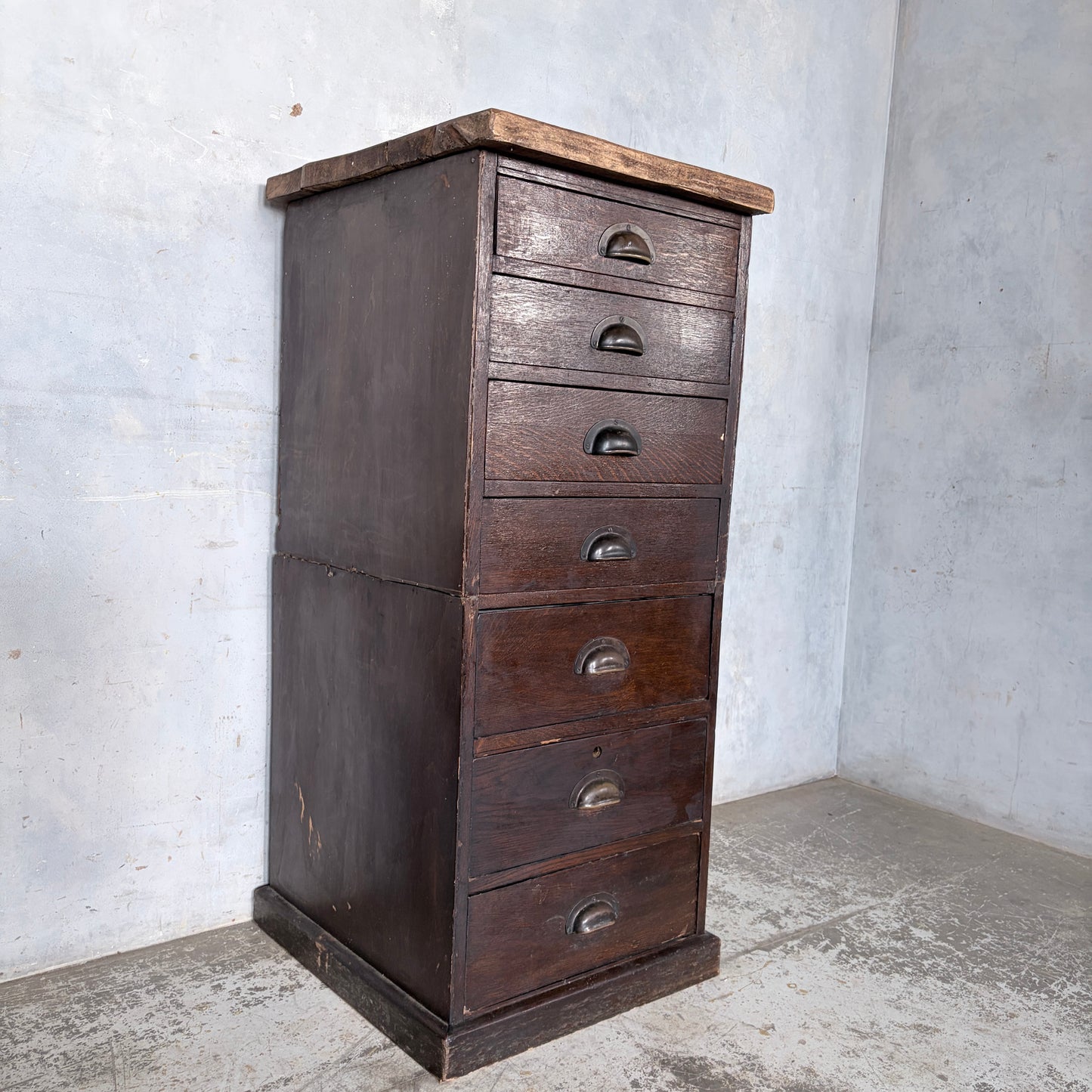 20th Century Banker’s Tiger Oak Tallboy Chest of Drawers