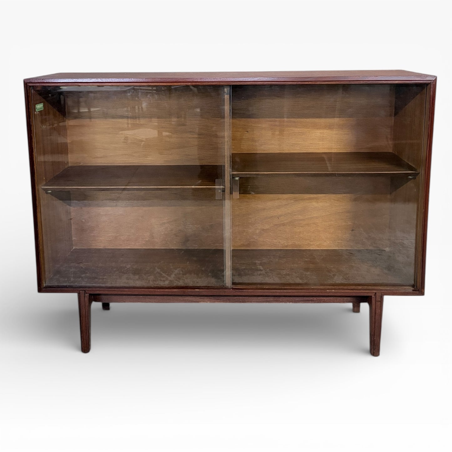 Beaver & Tapley Sliding Glass Bookcase by Richard Hornby Mid Century Teak Display Cabinet