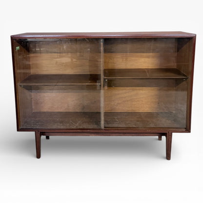 Beaver & Tapley Sliding Glass Bookcase by Richard Hornby Mid Century Teak Display Cabinet