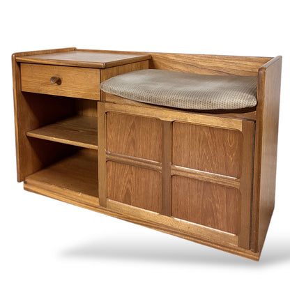 Teak Telephone Bench – Mid Century Vintage Hallway Seat With Storage Drawer