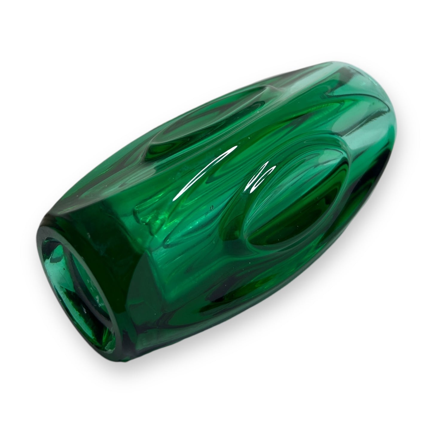 Mid century dark green glass bullet vase