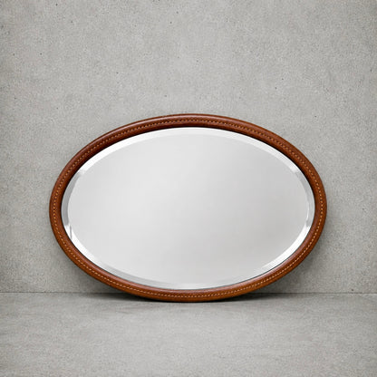 Antique Mahogany Oval Wall Mirror with Satinwood String Inlay