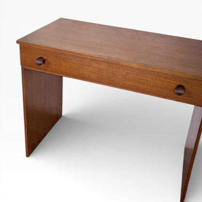 Mid Century Desk - Small Teak Writing Table with Drawer and Wooden Pulls