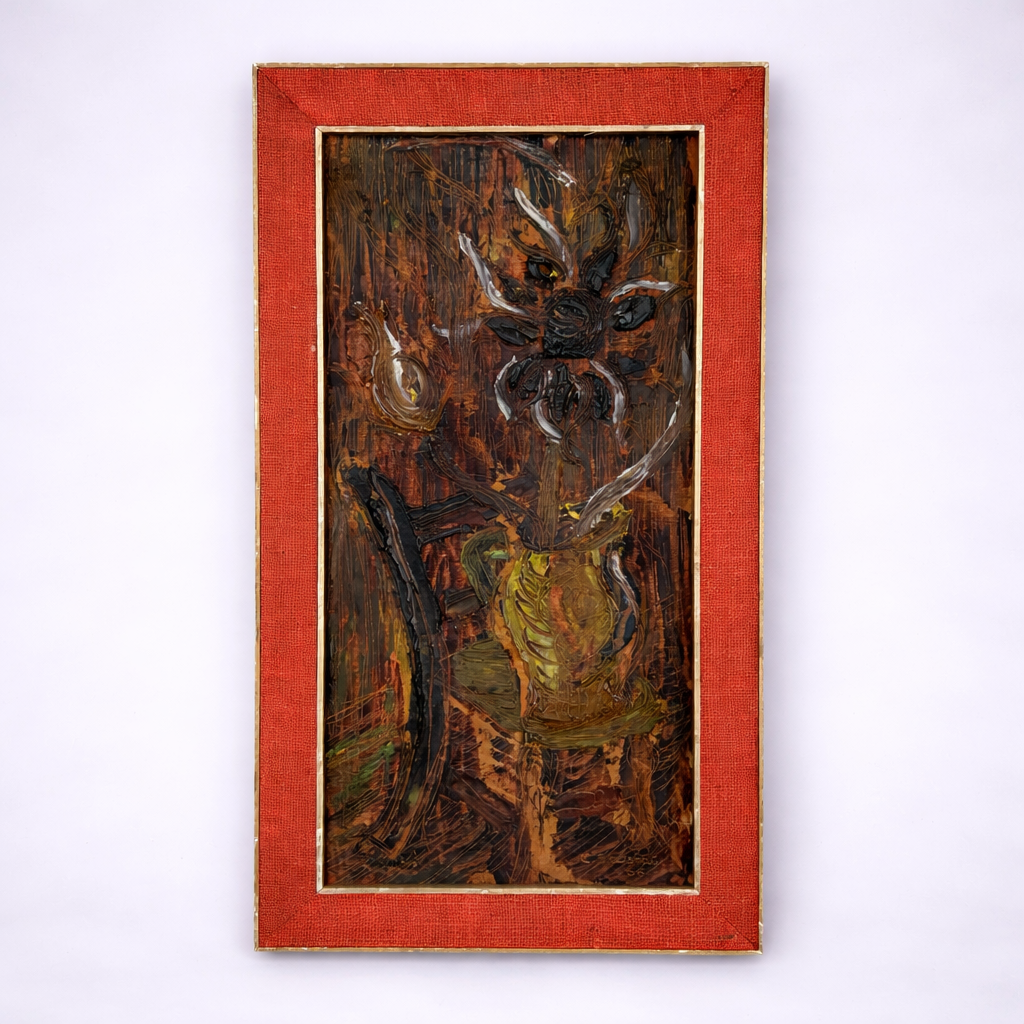 1966 Mid Century Brutalist Expressionist Oil Painting – Heavy Impasto Still Life – C. Bradshaw