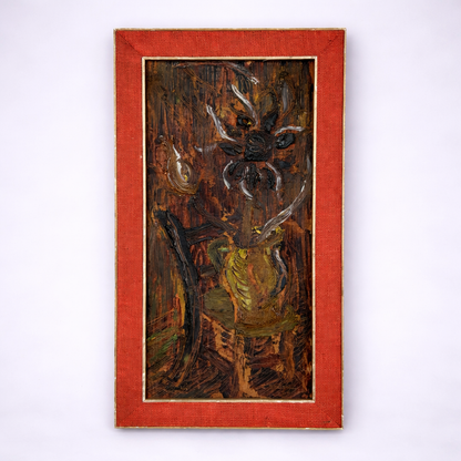 1966 Mid Century Brutalist Expressionist Oil Painting – Heavy Impasto Still Life – C. Bradshaw