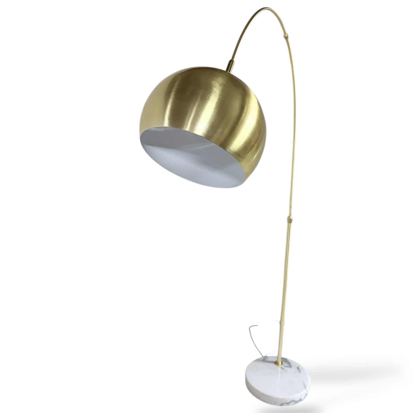 Mid Century Floor Lamp – Brass Arc Overhanging Reading Light with Marble Base