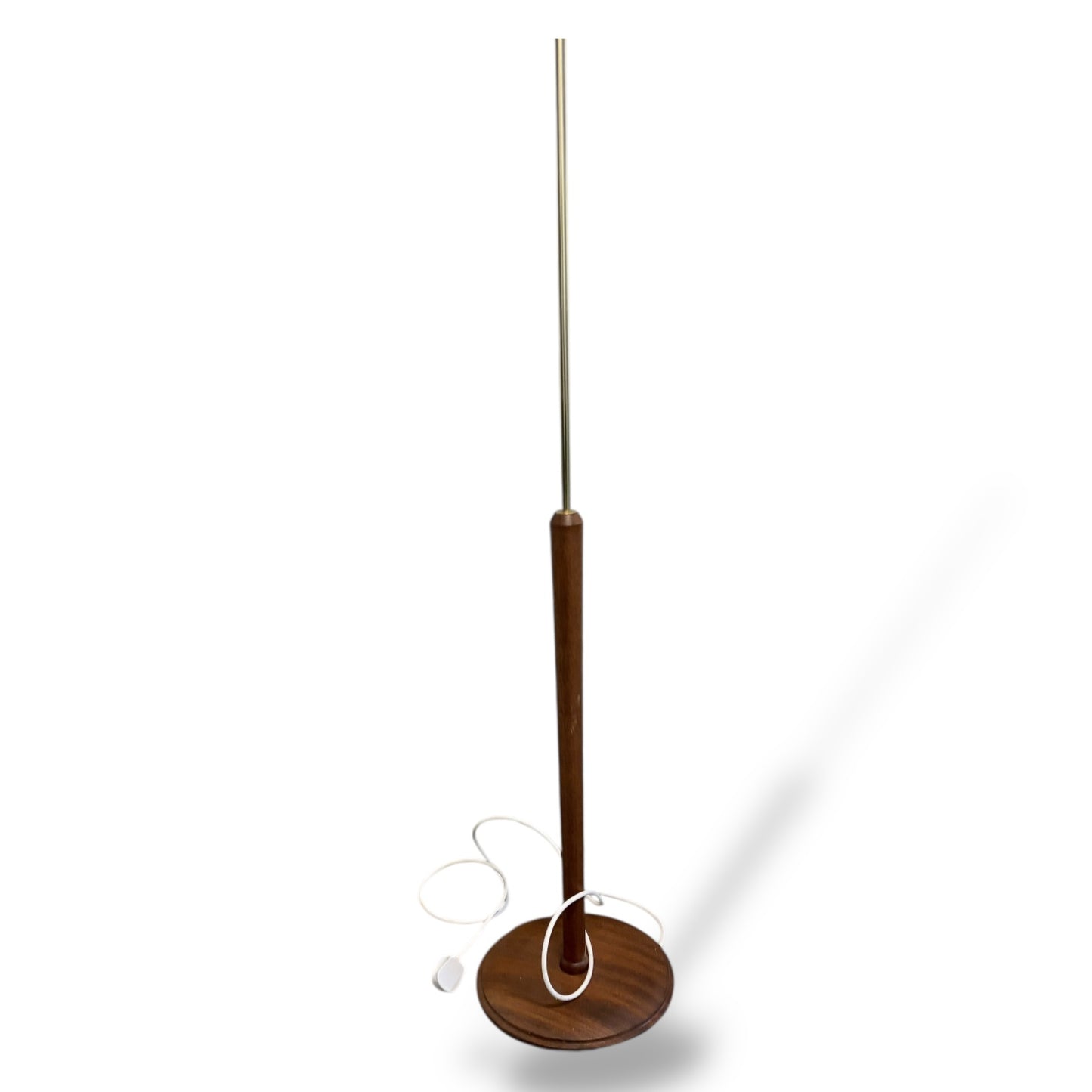 Vintage Teak Mid-Century Standard Floor Lamp with Handmade Fabric Shade — view 7