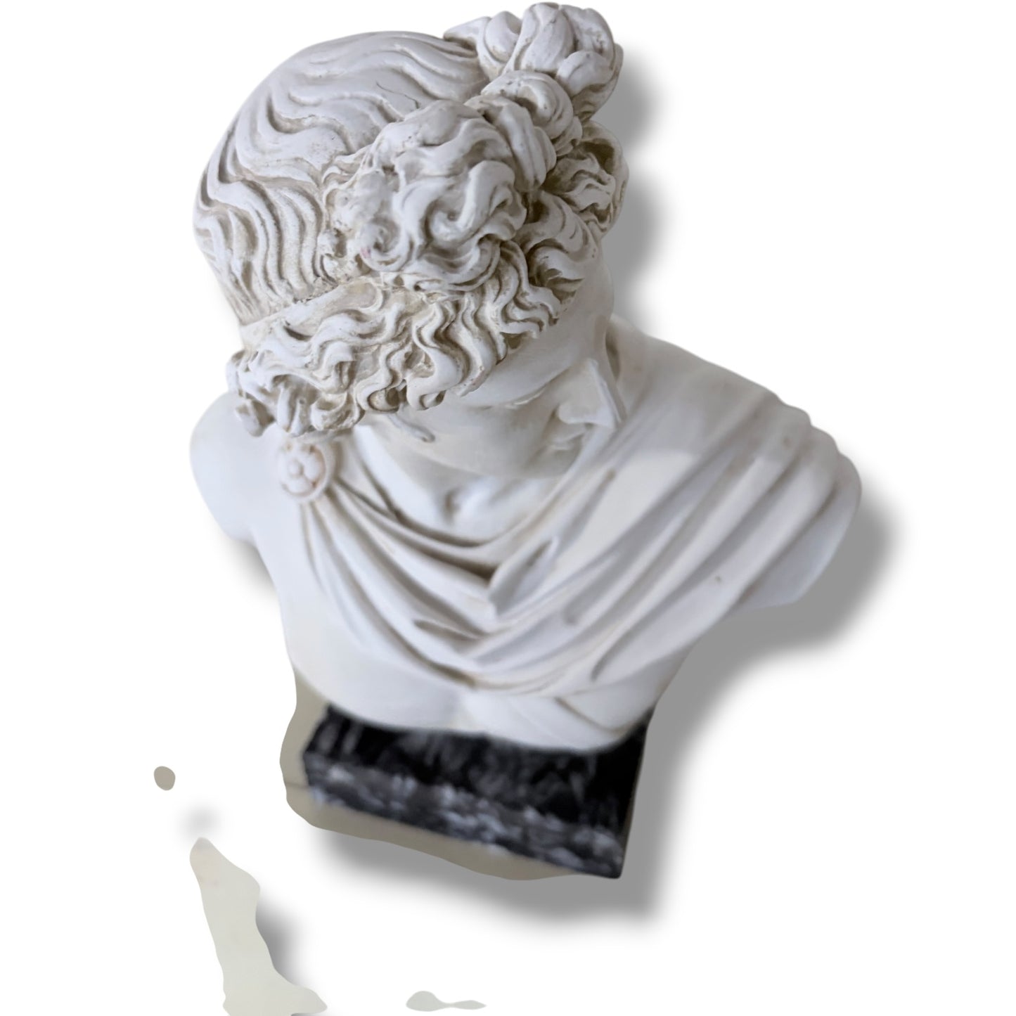 Apollo Bust Sculpture | Large Classical Greco Roman Plaster Statue on Marble Base