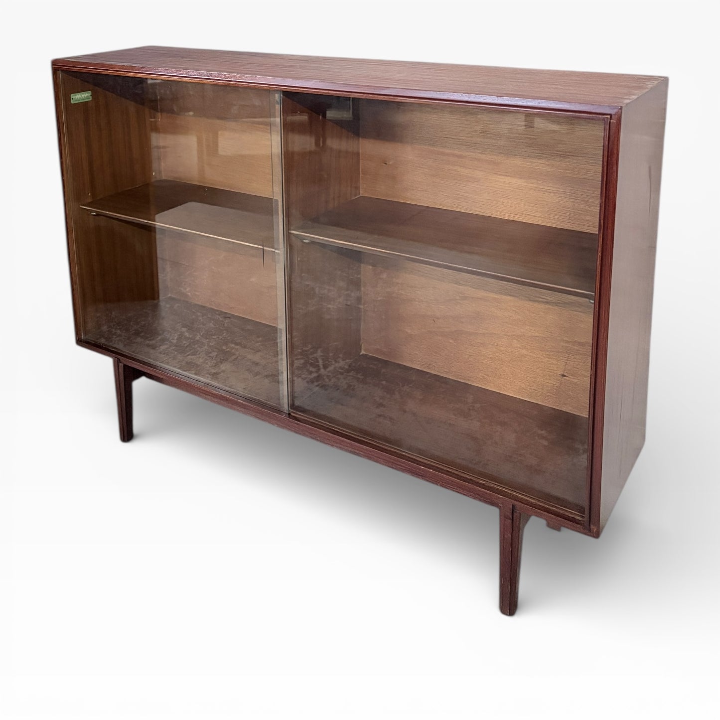 Beaver & Tapley Sliding Glass Bookcase by Richard Hornby Mid Century Teak Display Cabinet