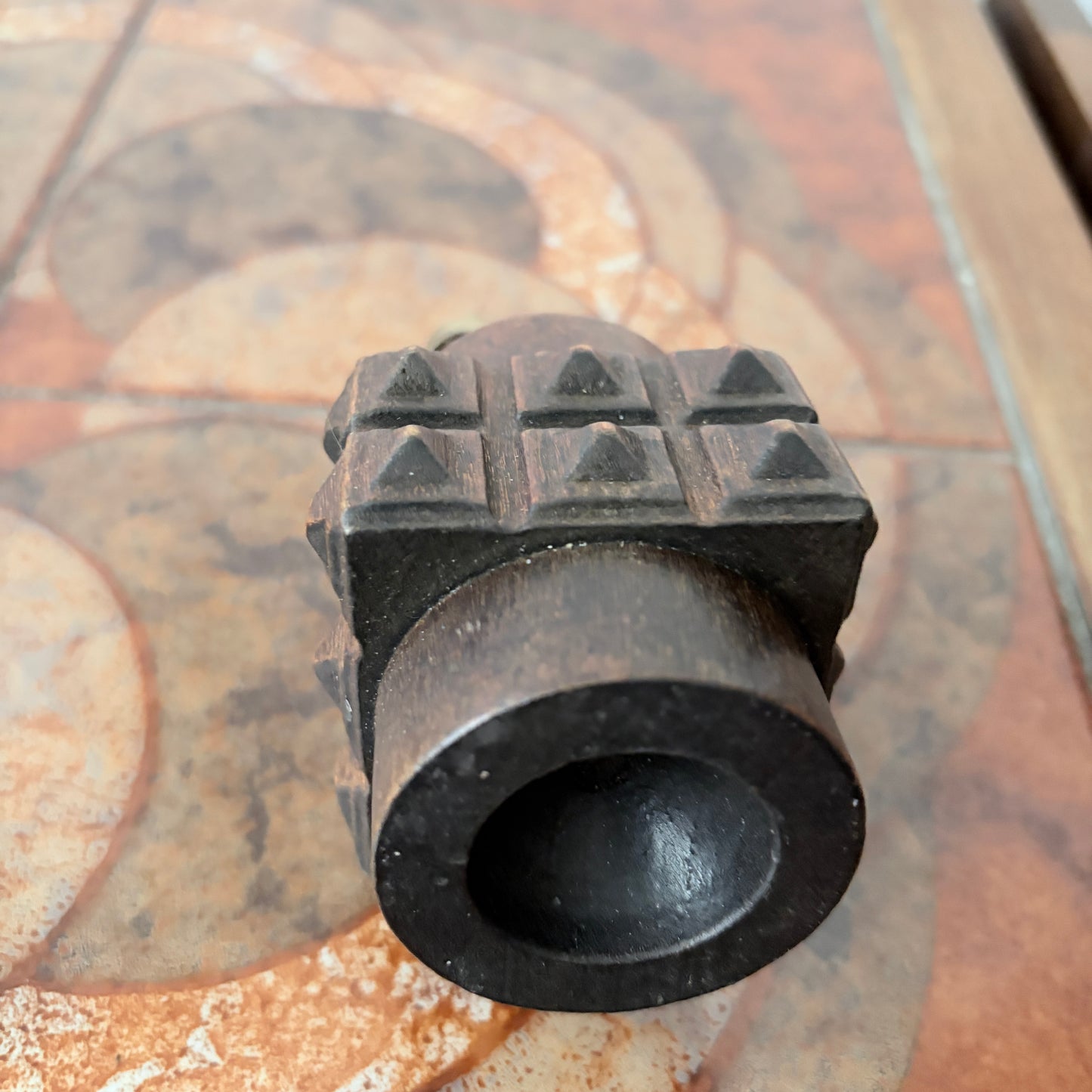 Vintage Brutalist Carved Wood Table Lighter – Mid-Century