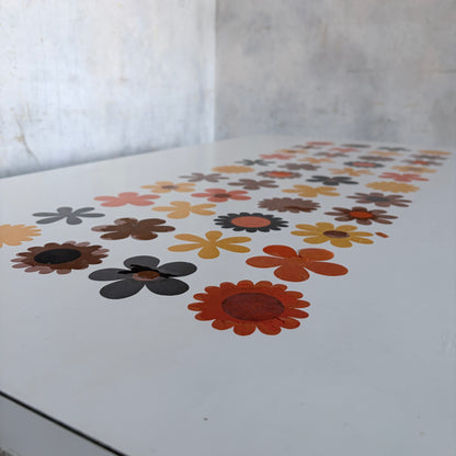 Mid Century Space Age Floral Formica Dining Table – Retro 1970s White Kitchen Table