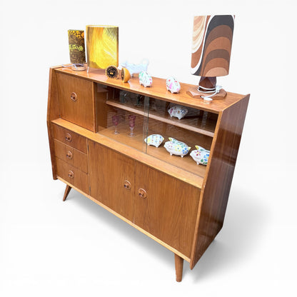 Mid Century Priory Oak & Walnut Drinks Cabinet