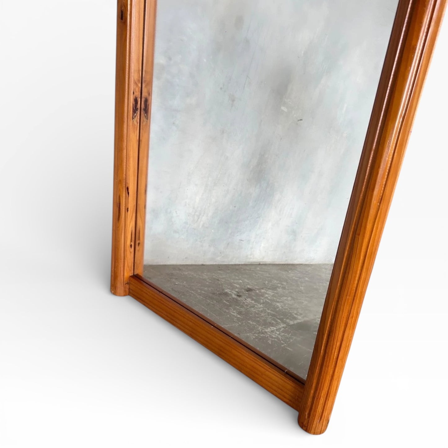 Antique Farmhouse Mirror – Large English Pine Rustic Wall Mirror with Arched Wicker Panel