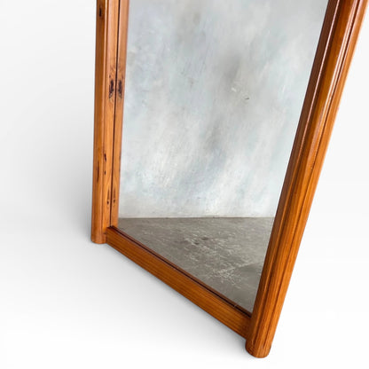 Antique Farmhouse Mirror – Large English Pine Rustic Wall Mirror with Arched Wicker Panel