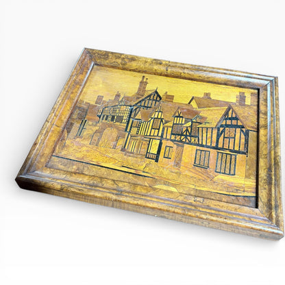 Antique Wood Marquetry Panel with Walnut Frame