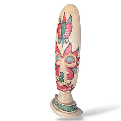 Folk Art Mask Sculpture – Hand-Carved Wooden Mid-20th Century Tribal Modernist Decor