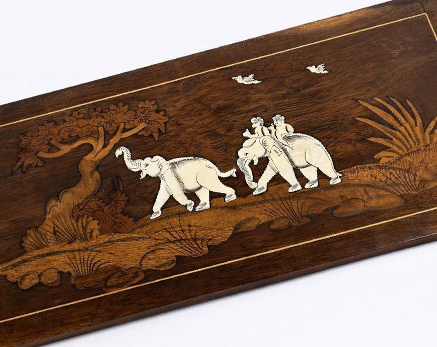 Vintage 1960s Indian Rosewood Inlaid Elephant Wall Panel