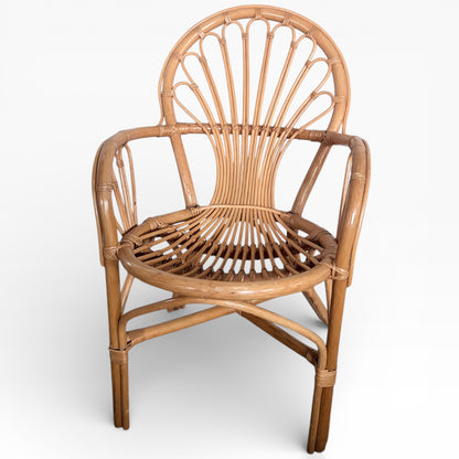 Italian Bamboo Armchair - Mid Century Sculptural Rattan Accent Chair With Curved Armrest