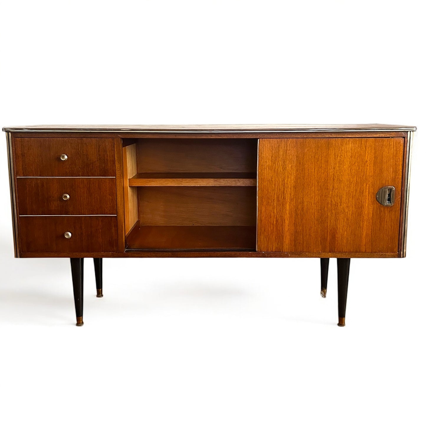 Mid Century Modern Teak Veneer Sliding Doors Sideboard Buffet