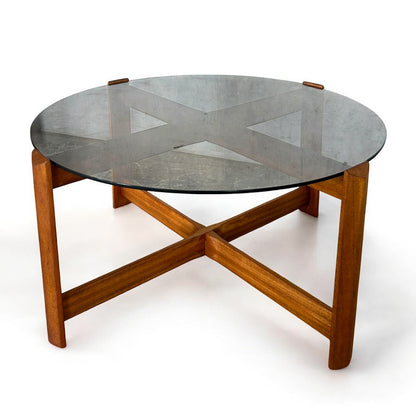Mid Century Modern Myers Smoked Glass and Teak Wood Coffee Table