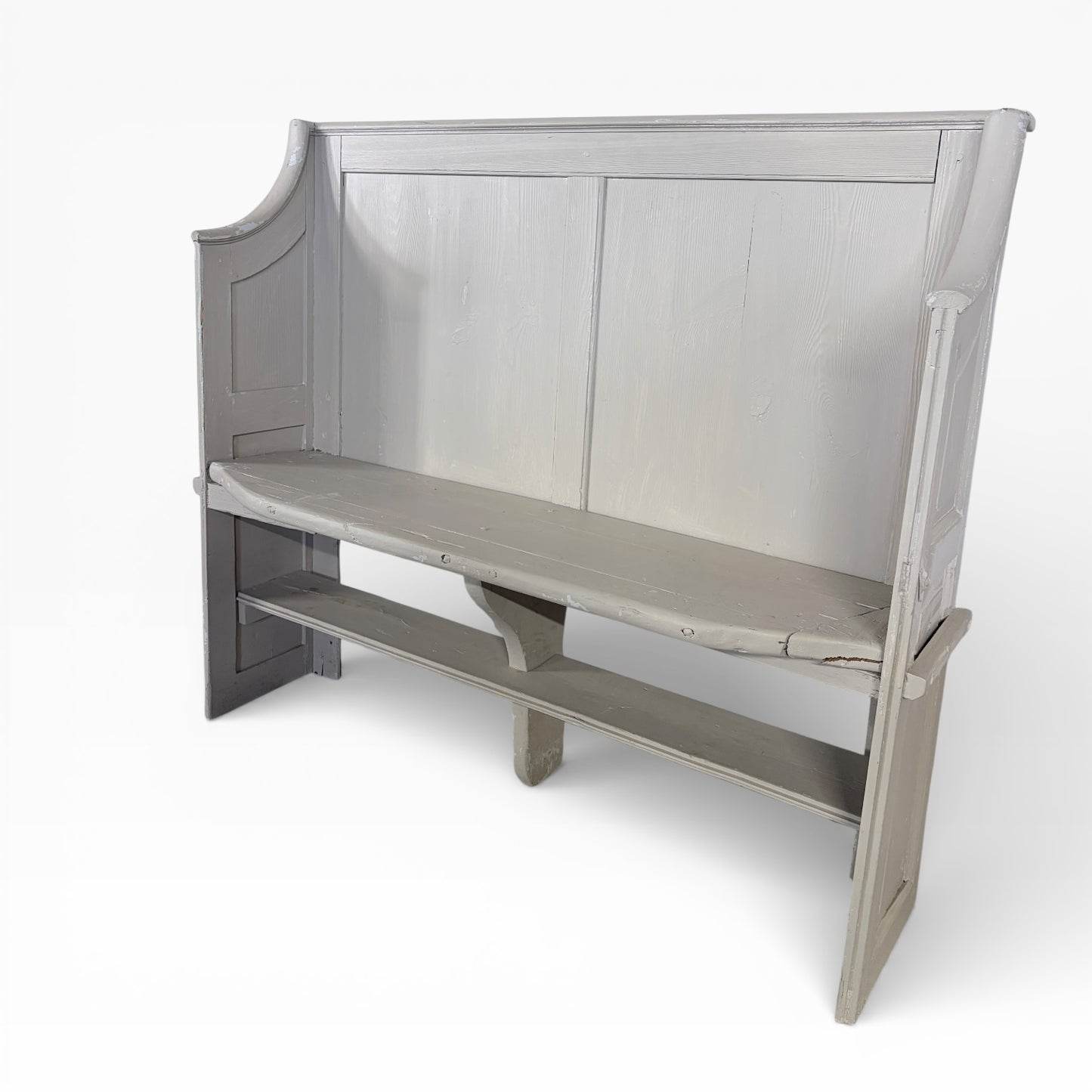Vintage Distressed Painted Pine Church Pew