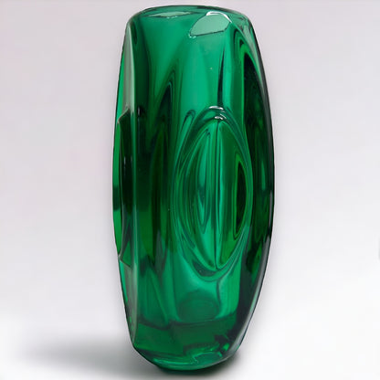 Mid century dark green glass bullet vase