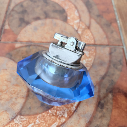 Vintage Blue Faceted Crystal Glass Table Lighter – Mid-Century
