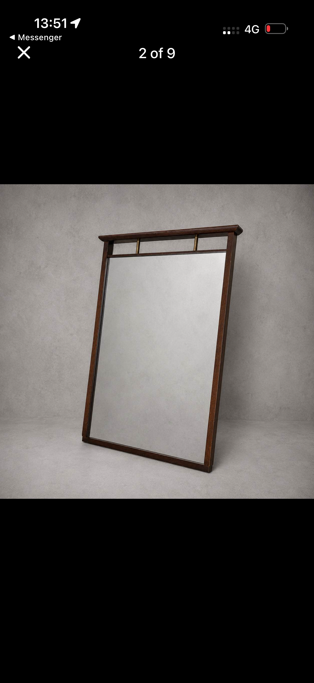 Mid Century Walnut Wall Mirror with Brass Detail