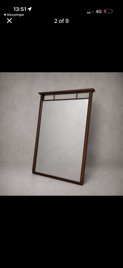 Mid Century Walnut Wall Mirror with Brass Detail