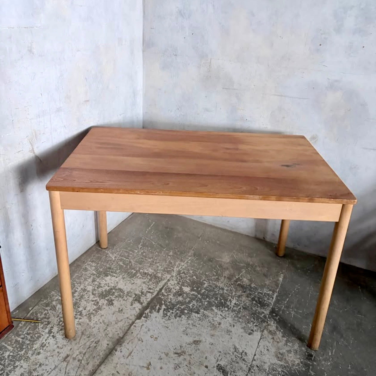 Mid Century Ercol Blonde Elm & Beech Desk Table & Industrial Bentwood Chair Set