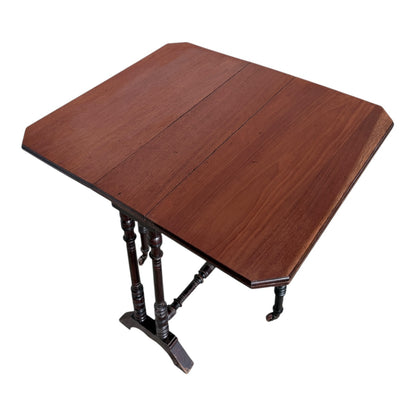 Victorian Teak & Mahogany Gateleg Side Table – Small Drop Leaf Occasional Table