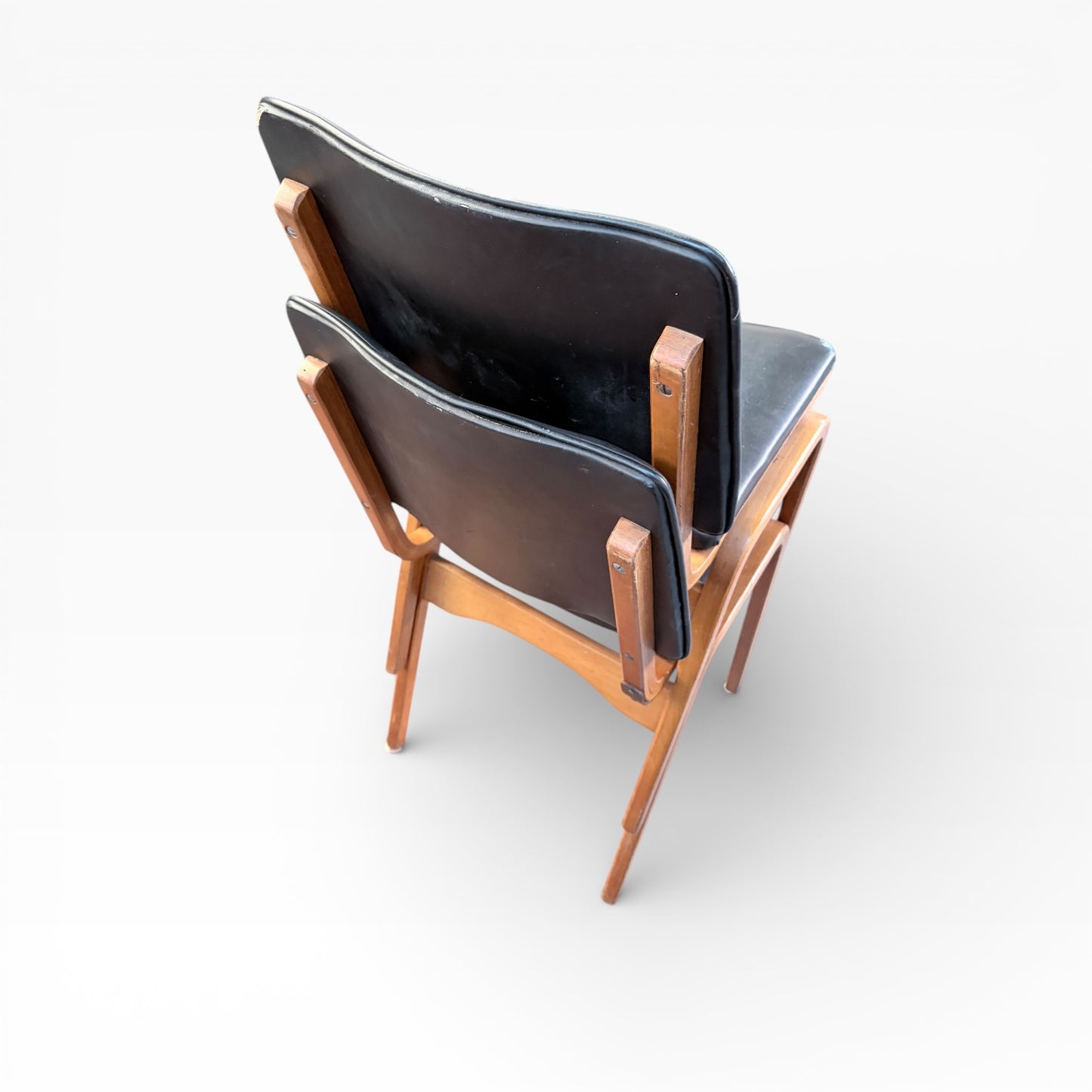 Vintage Stackable Dining Chairs – Mid Century Black Bentwood Upholstered Seating