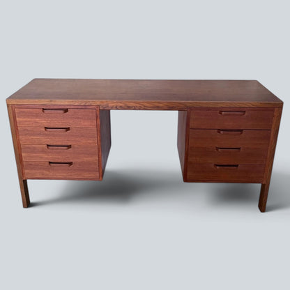 Mid Century Alfred Cox Teak and Oak Twin Pedestal Desk Eight Drawer Executive Office Desk
