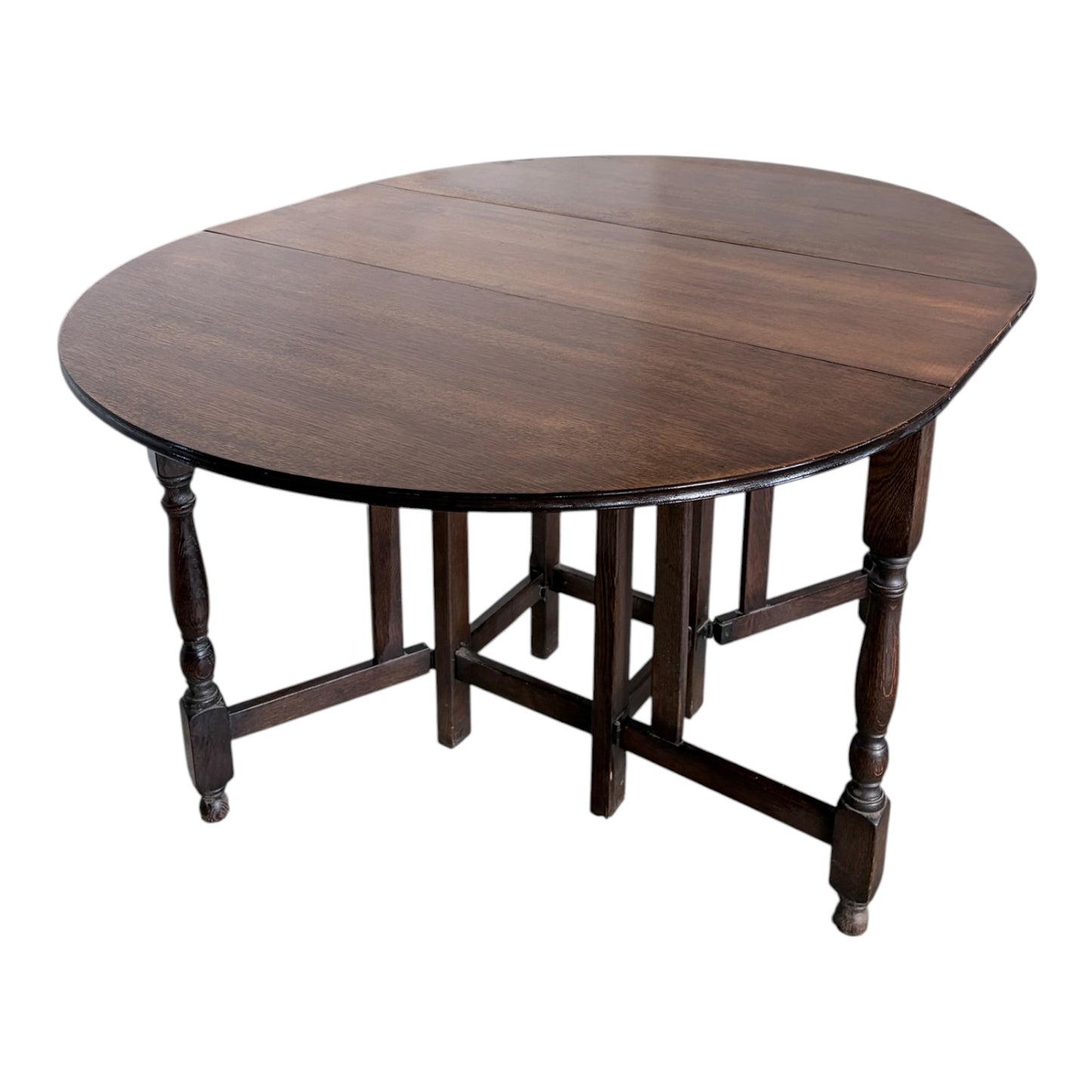 Vintage Oak Drop Leaf Dining Table – Round Gateleg Extending Table