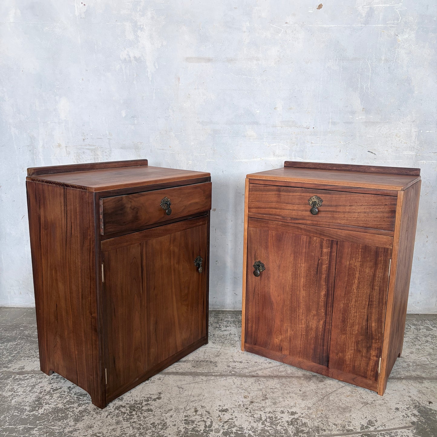 Pair of Mid-Century Walnut Bedside Cabinets | Vintage One Drawer Nightstands