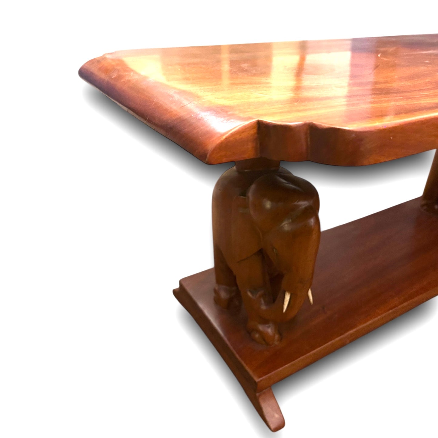 Vintage 1960s Elephant Carved Wood Coffee Table