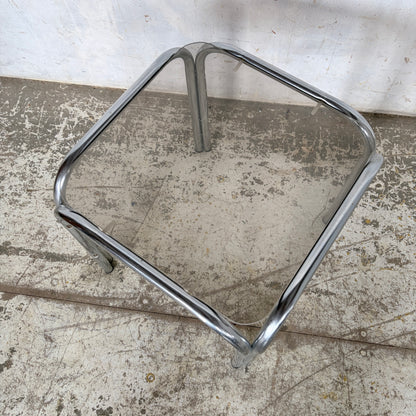 Vintage Chrome & Smoked Glass Side Table Mid Century Tubular Chrome