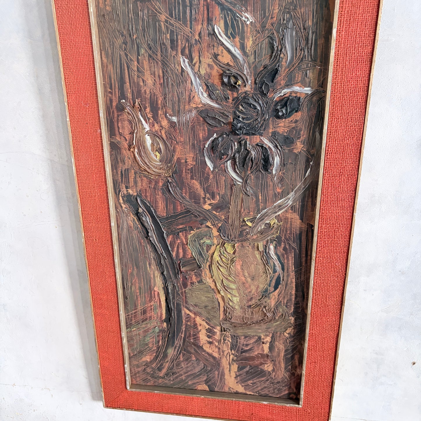 1966 Mid Century Brutalist Expressionist Oil Painting – Heavy Impasto Still Life – C. Bradshaw