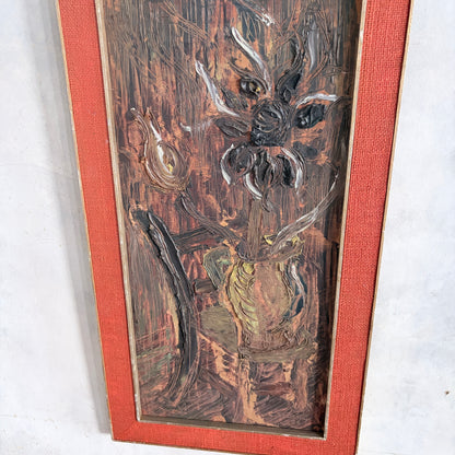 1966 Mid Century Brutalist Expressionist Oil Painting – Heavy Impasto Still Life – C. Bradshaw