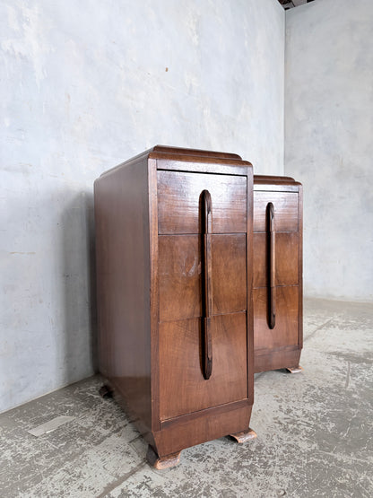 Pair of Art Deco Walnut Bedside Cabinets