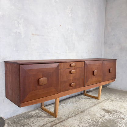 Mid Century Stonehill Teak Long Sideboard Drinks Cabinet with Drop-Down Bar — view 2