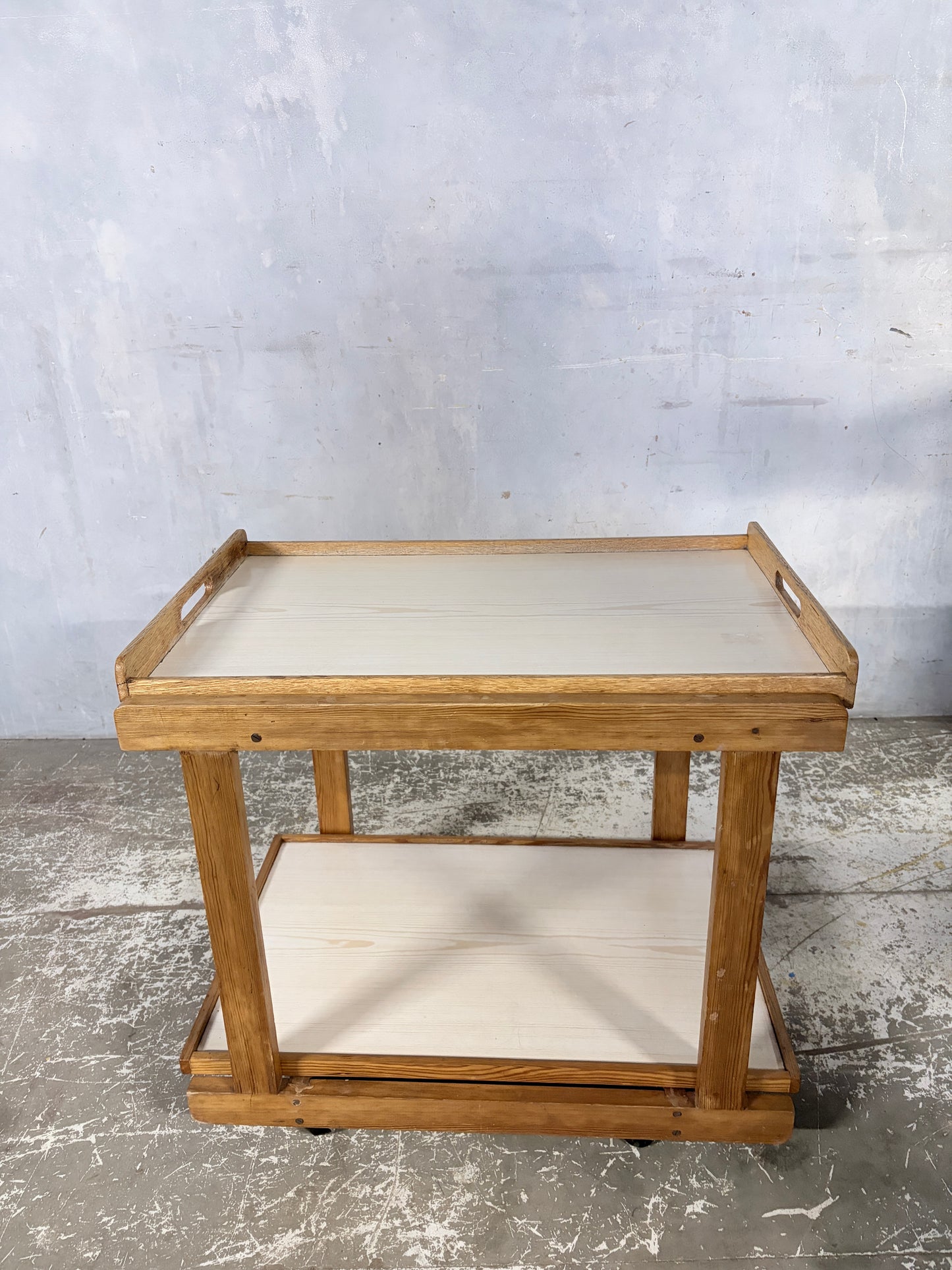 Mid Century Oak & Formica Two-Tier Drinks Trolley