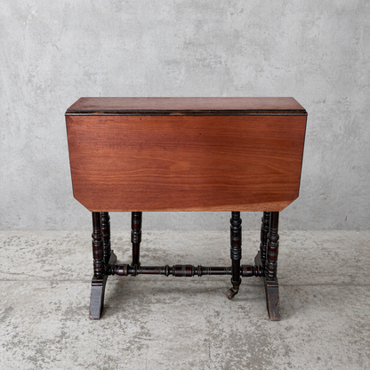 Victorian Teak & Mahogany Gateleg Side Table – Small Drop Leaf Occasional Table