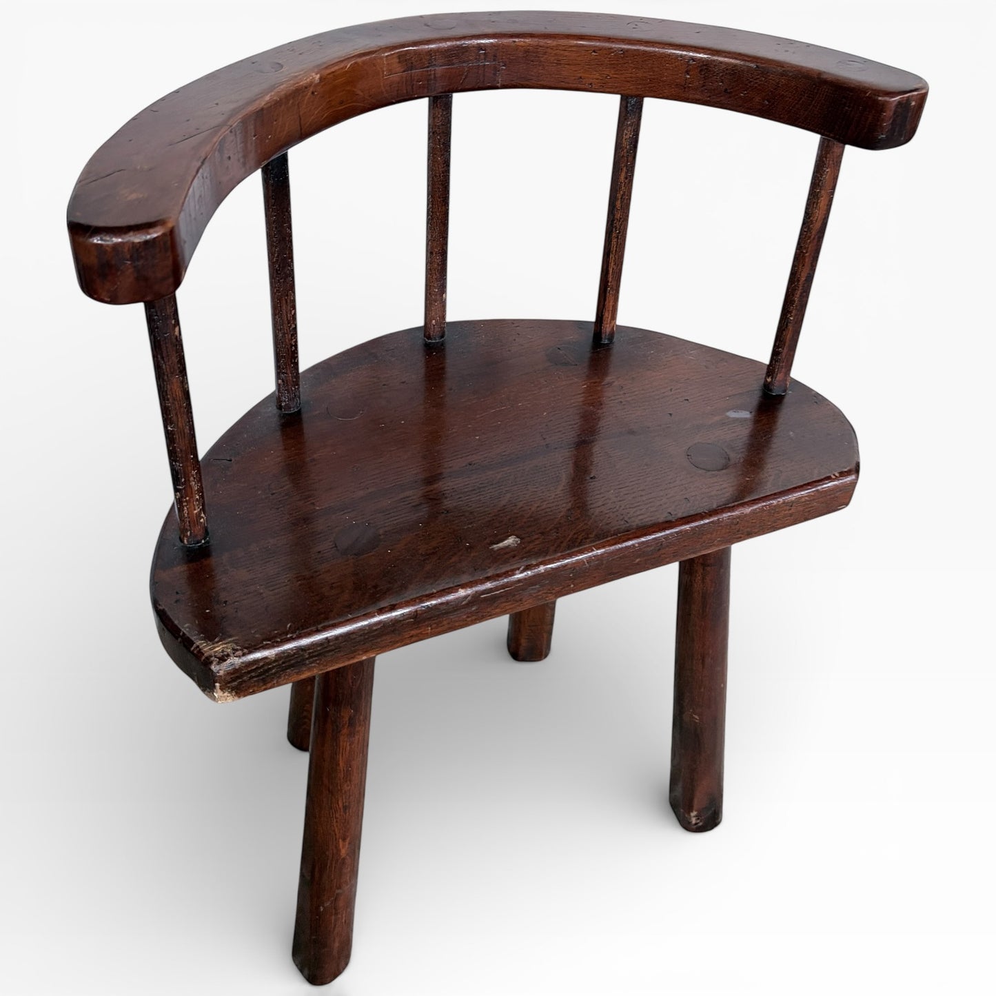19th Century Welsh Primitive Stickback Oak Demi-Lune Chair
