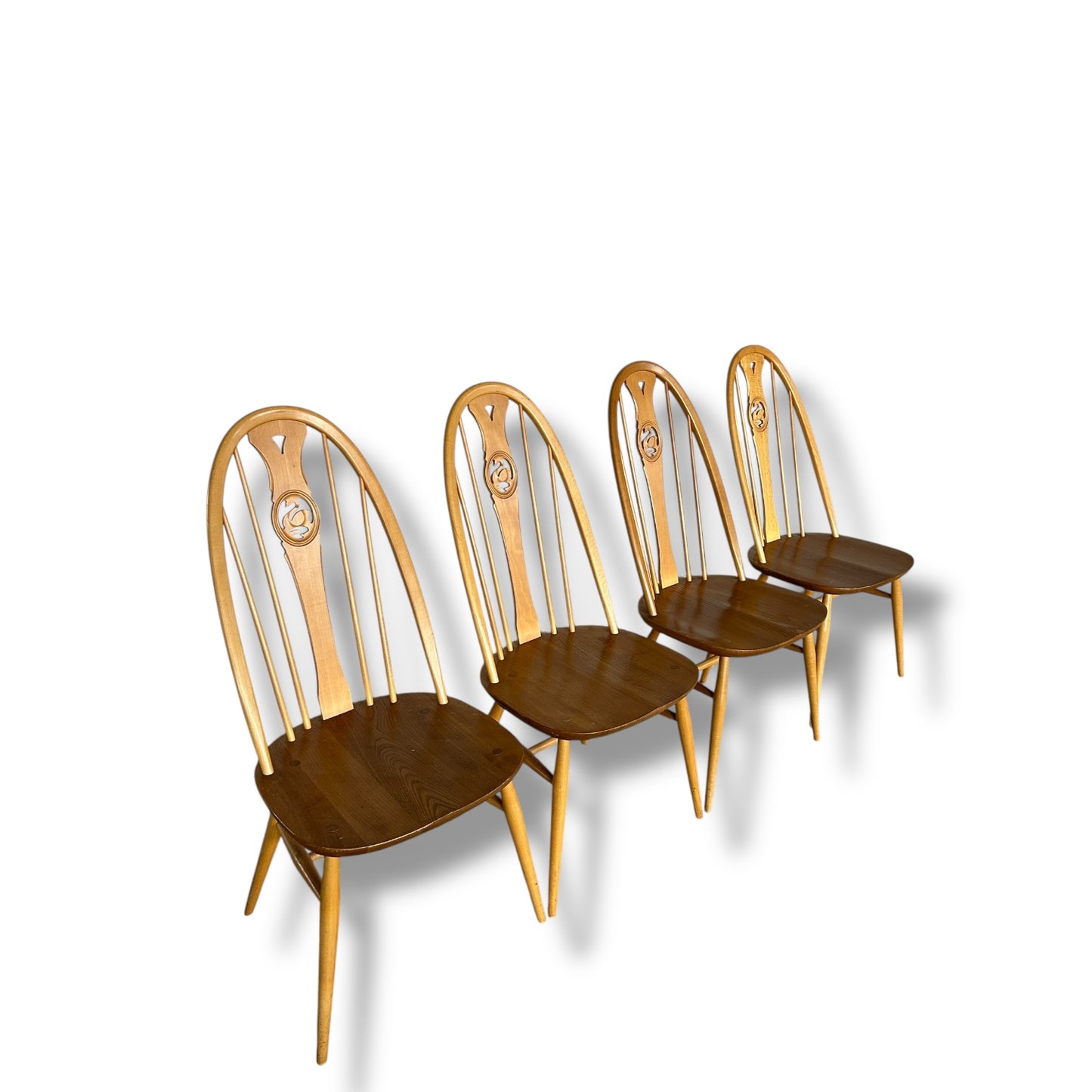 Mid Century Modern Set of 4 Ercol Dining Chairs Windsor Bow Backs Swan