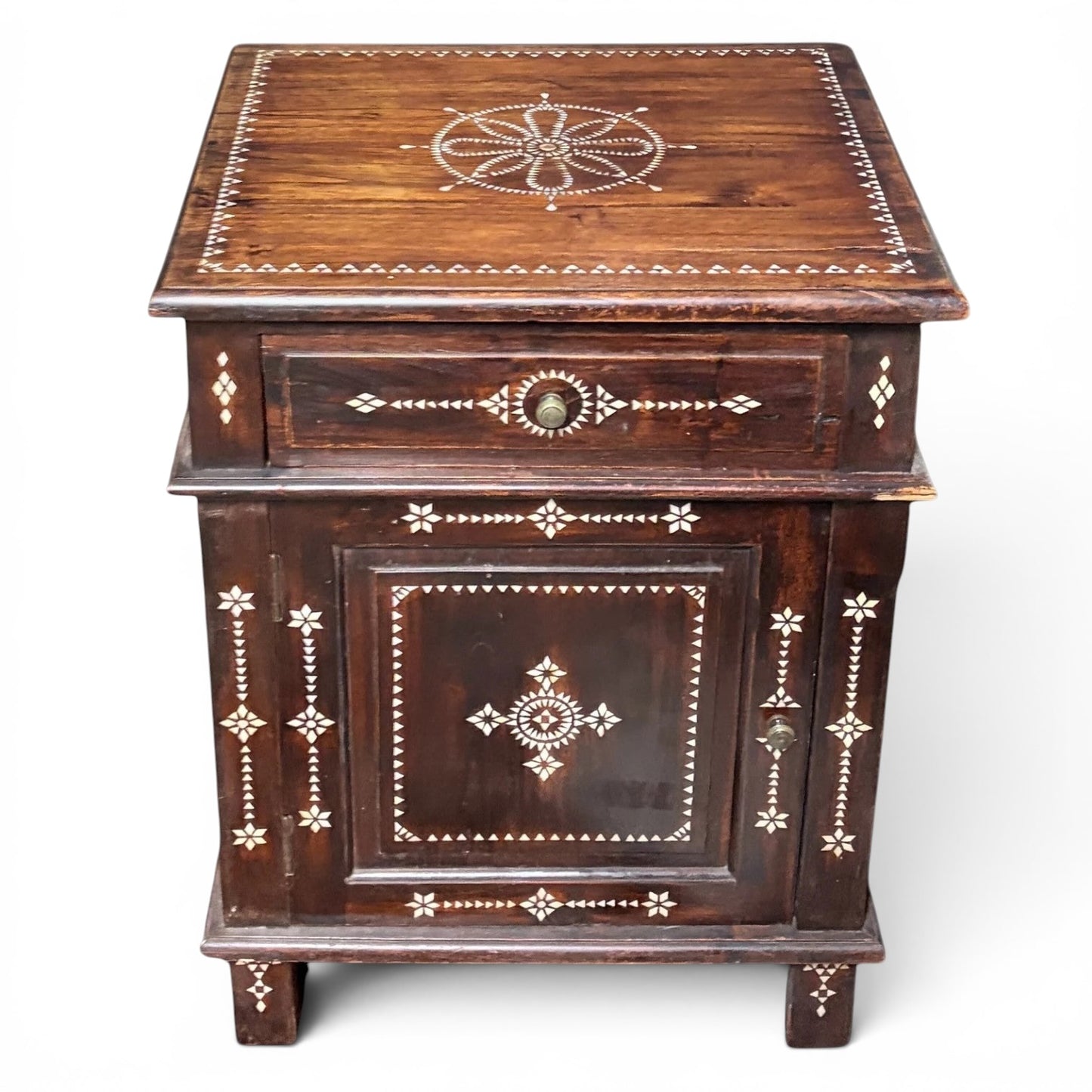 19th Century Syrian Mother of Pearl Inlaid Cabinet in Solid Mahogany
