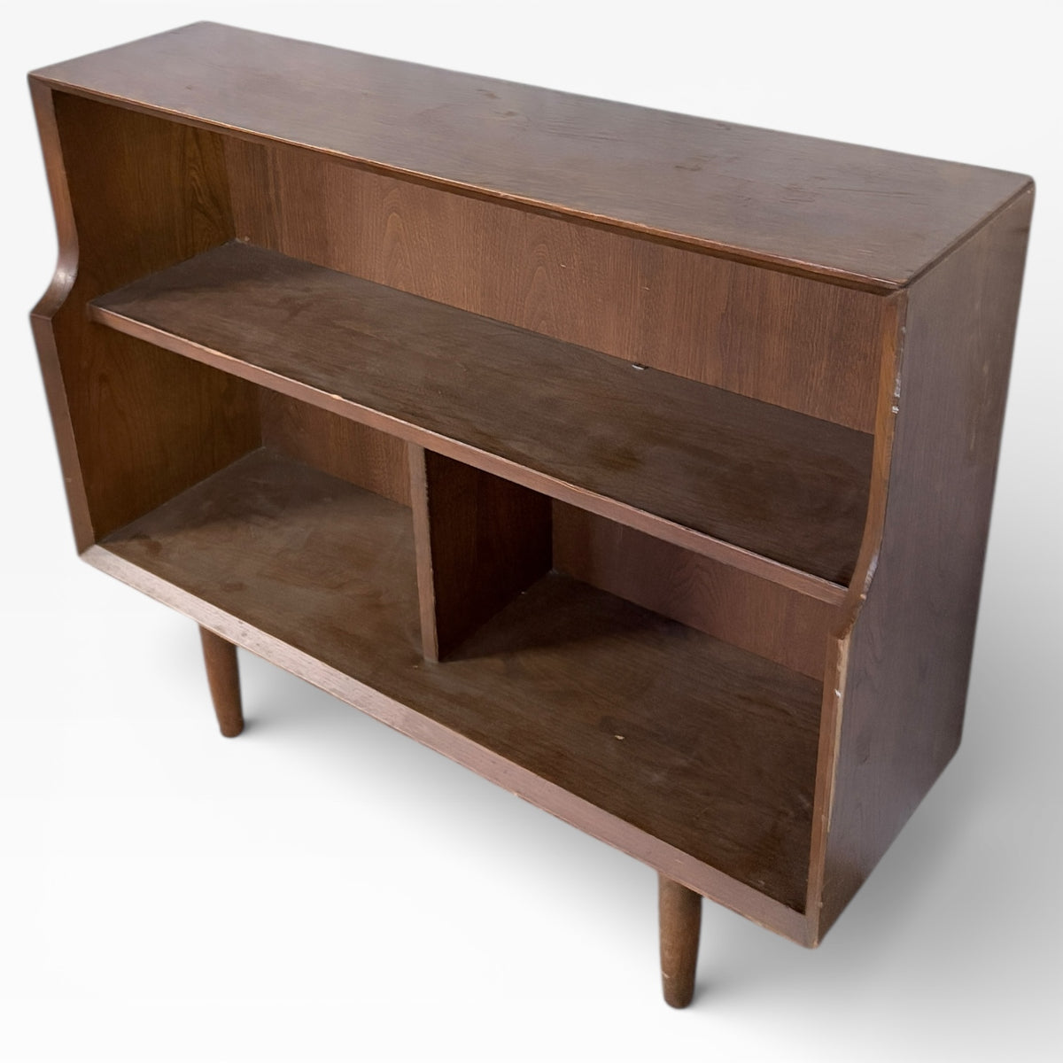 Oak Veneered Bookcase - Mid Century Small Display Shelf | Compact Storage Unit