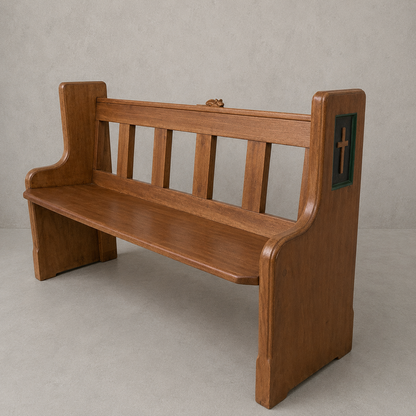 1950s Yorkshire Oak & Pine Church Pew Bench with Hand-Carved Mouse | Mouseman Inspired