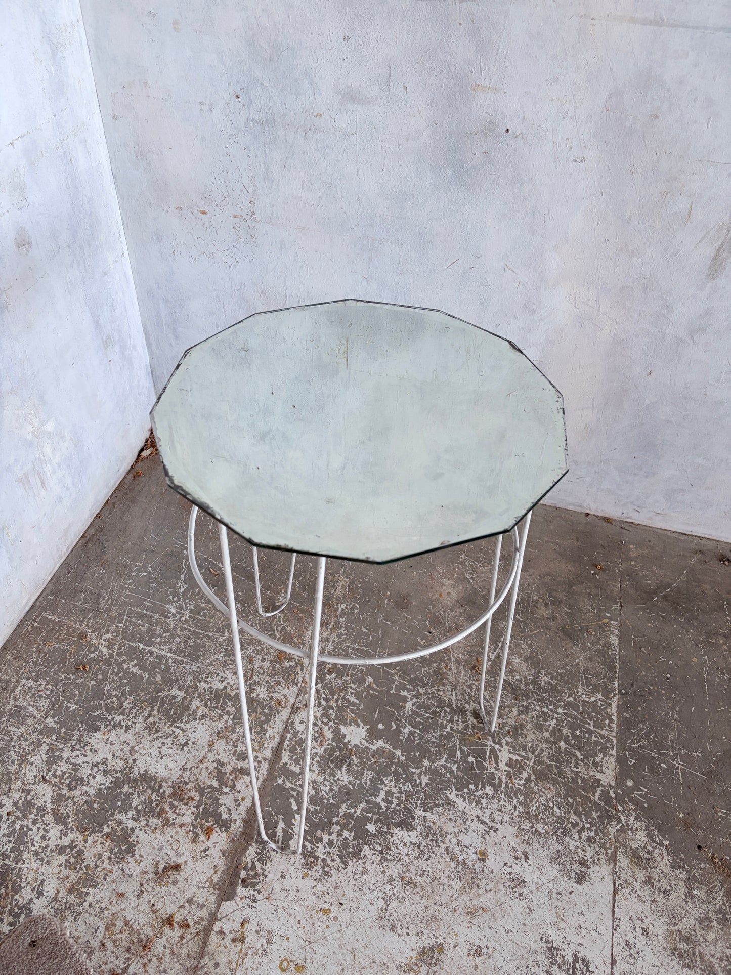 Art Deco Glass Top Side Table – Space Age Metal Frame